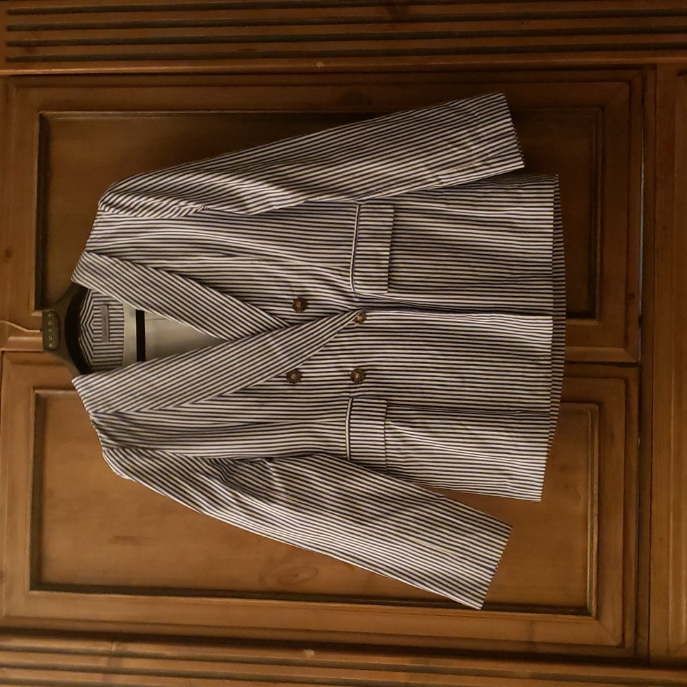 CARMAR DESIGNER WOMENS BLUE & WHITE STRIPED BLAZER 100% COTTON  SIZE M